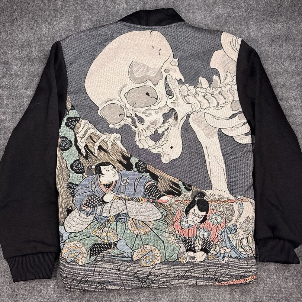 NWT Rebel Vengeance All Over Print Tapestry Japanese Samurai Skull Jacket - L